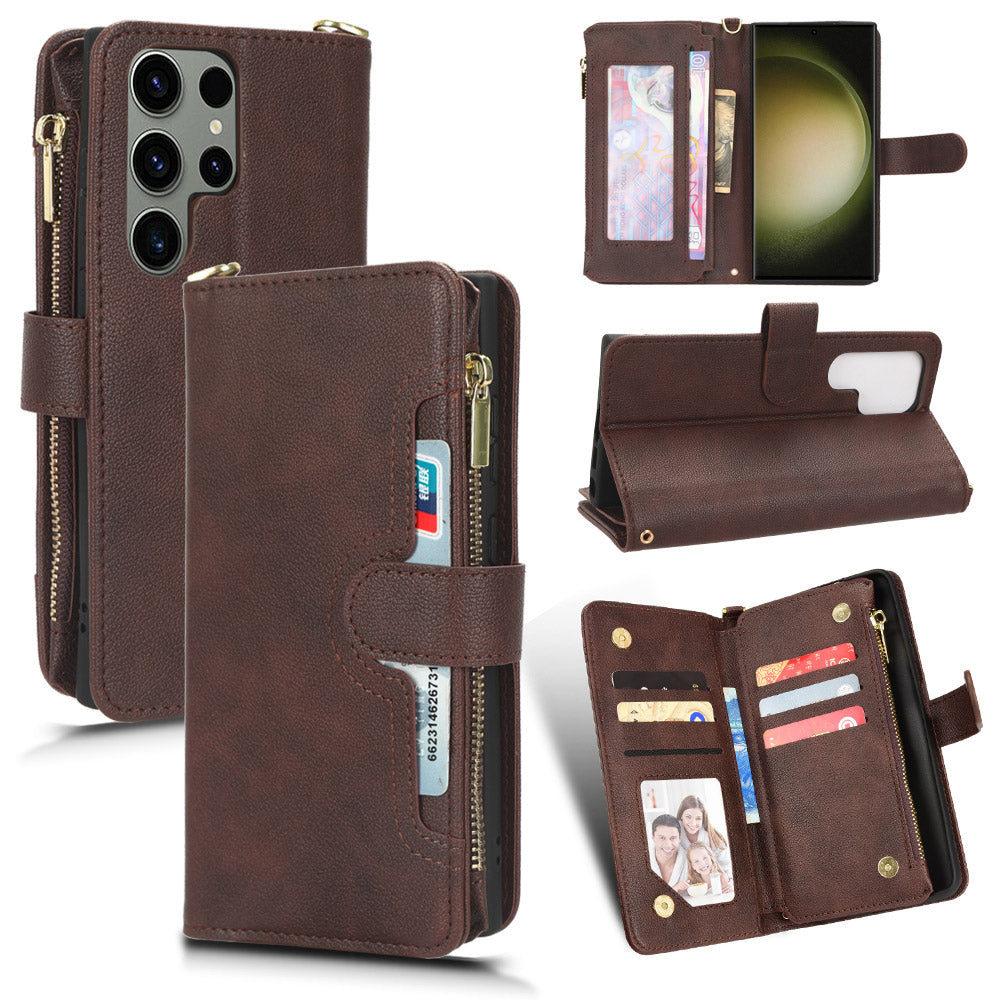 For Samsung Galaxy S23 Ultra Cellphone Cover Wallet Zipper Pocket Phone Case with 2 Straps For Samsung Galaxy S23 Ultra Cellphone Cover Wallet Zipper Pocket Phone Case with 2 Straps